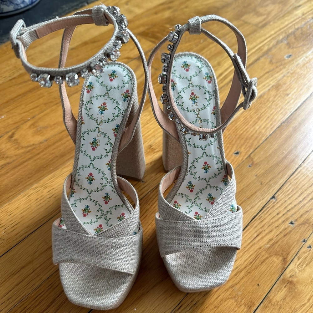 Hill house party platform. Neutral with rhinestones. Size 38